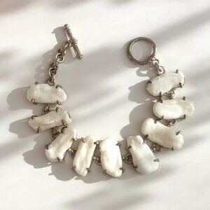 Chunky Natural Pearl Accented 925 Sterling Silver Vintage Bracelet - 6.5"